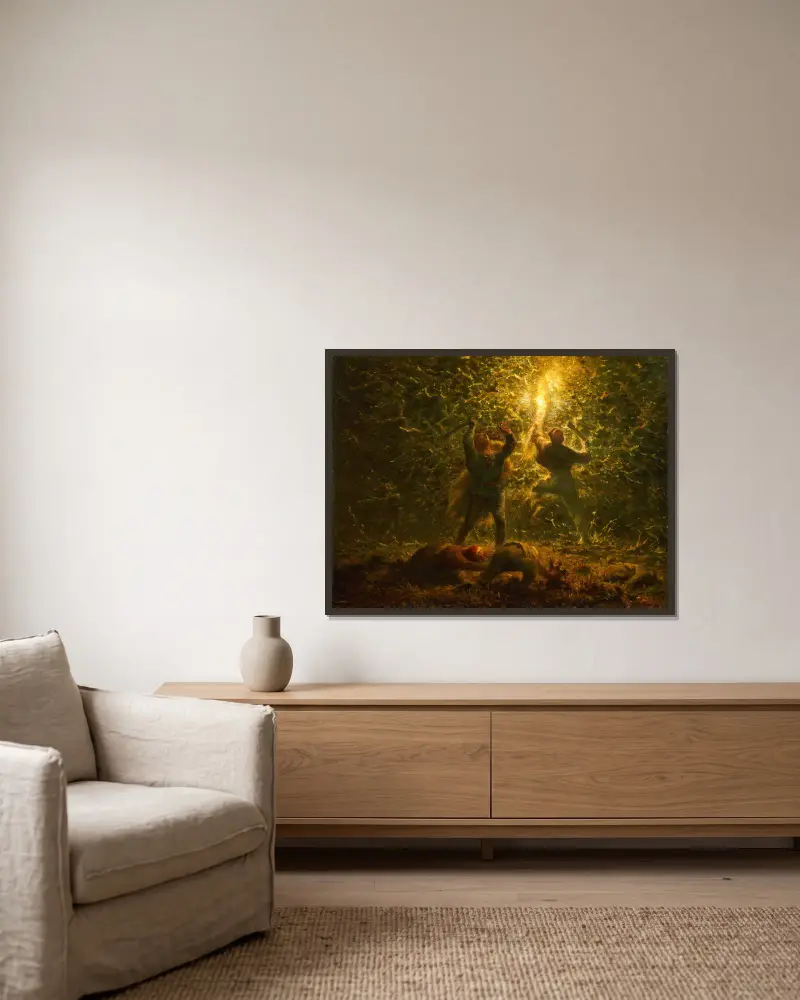 Hledači ptačích hnízd, Jean-François Millet v rámu na stěně
