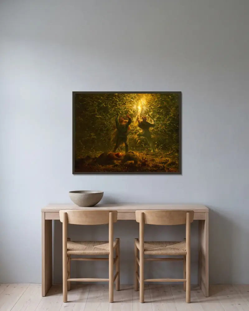 Hledači ptačích hnízd, Jean-François Millet v rámu na stěně