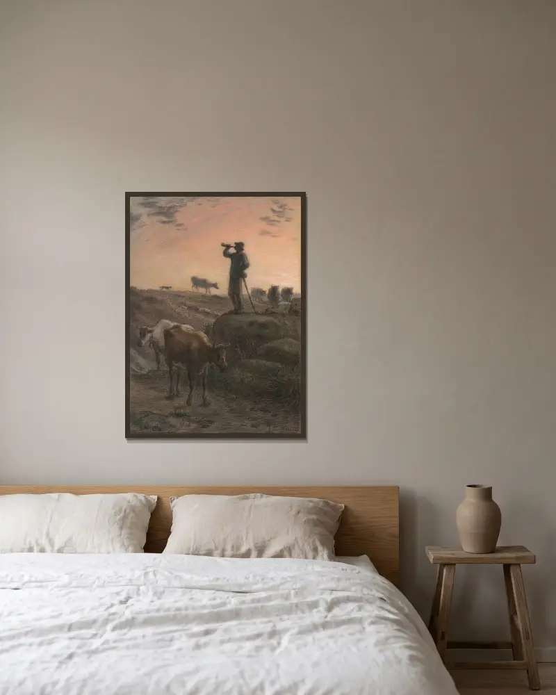 Volání krav domů, Jean-François Millet v rámu na stěně