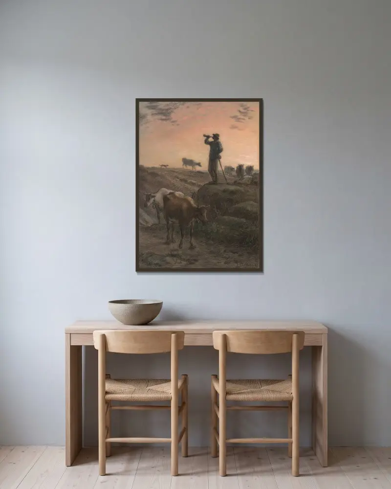 Volání krav domů, Jean-François Millet v rámu na stěně