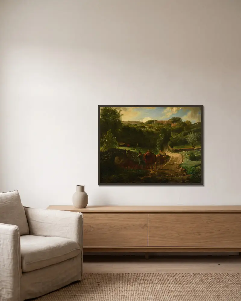 Hameau Cousin à Gréville av Jean-François Millet inramad på en vägg