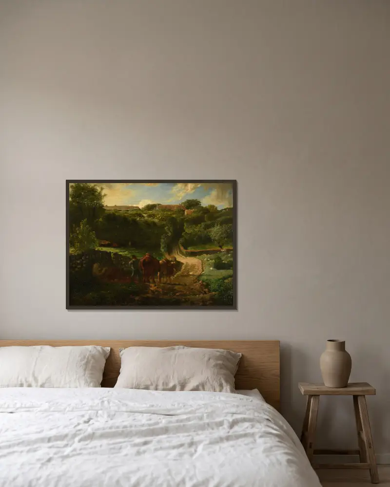 Hameau Cousin à Gréville av Jean-François Millet inramad på en vägg