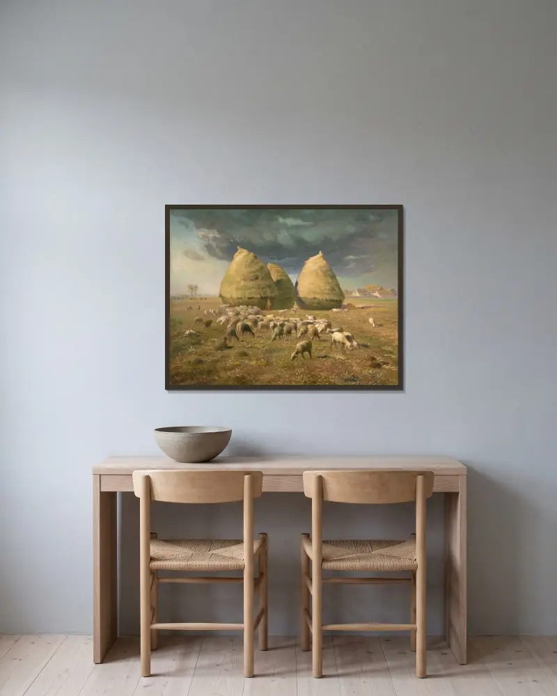 Heuhaufen; Herbst von Jean-François Millet gerahmt an einer Wand
