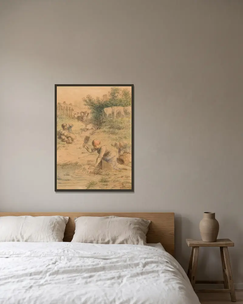 Die Wäscherin von Jean-François Millet gerahmt an einer Wand