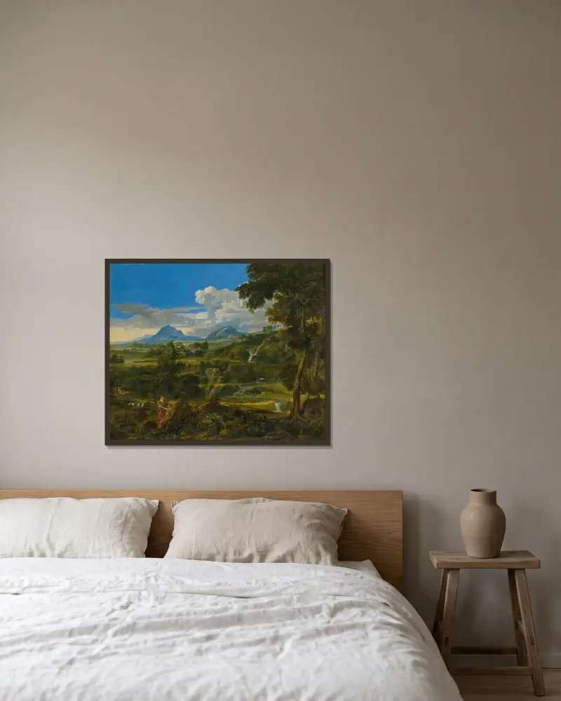 Krajina s pastýři, Jean-François Millet v rámu na stěně