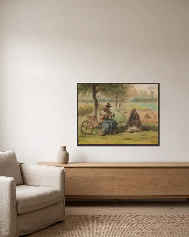 Le Repos au milieu du jour av Jean-François Millet inramad på en vägg