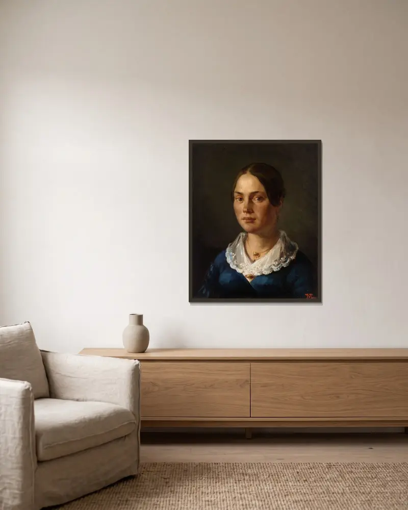 Portrait of Madame Martin av Jean-François Millet inramad på en vägg