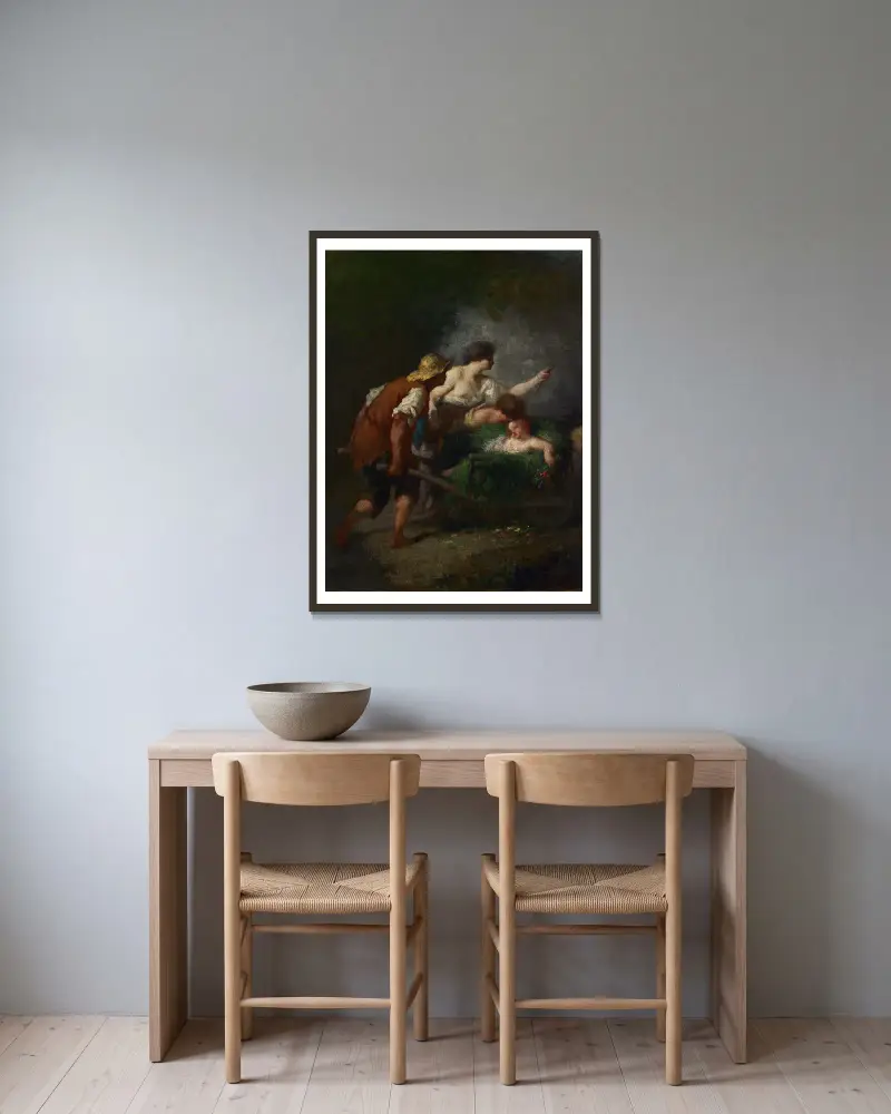Die Rückkehr von den Feldern von Jean-François Millet gerahmt an einer Wand