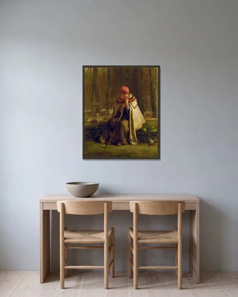 Sittande herdinna, Jean-François Millet v rámu na stěně