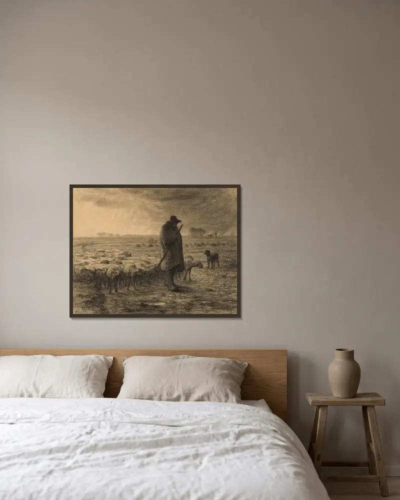 Pasterz wracający ze stadkiem, Jean-François Millet w ramie na ścianie