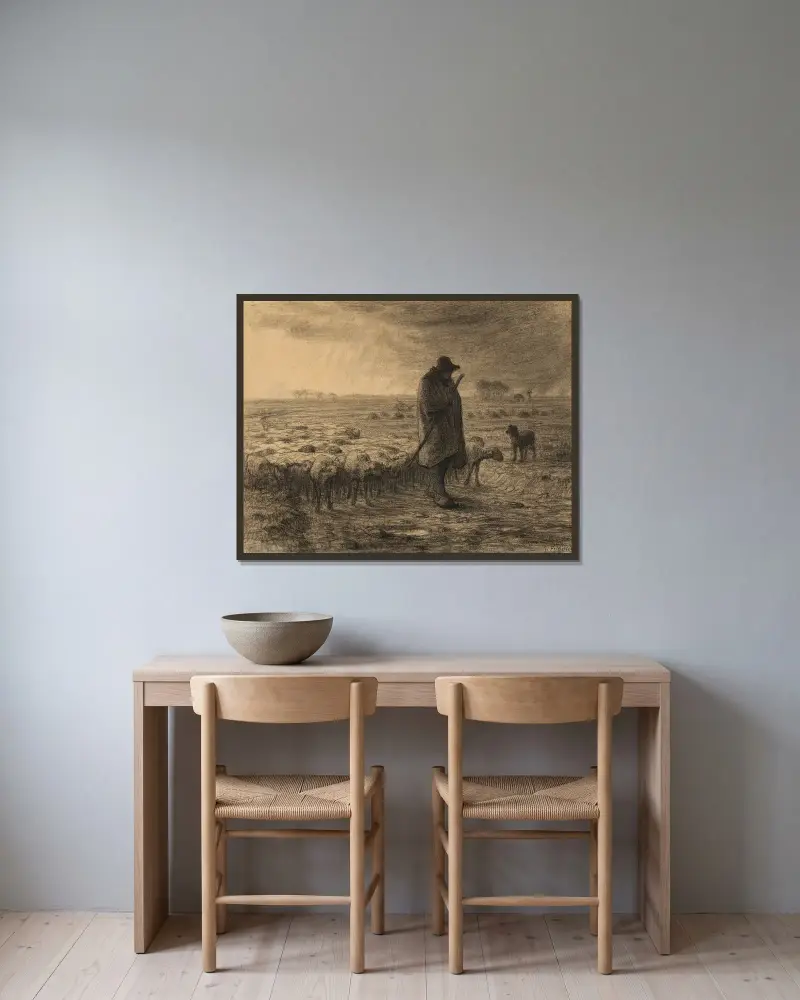Pasterz wracający ze stadkiem, Jean-François Millet w ramie na ścianie