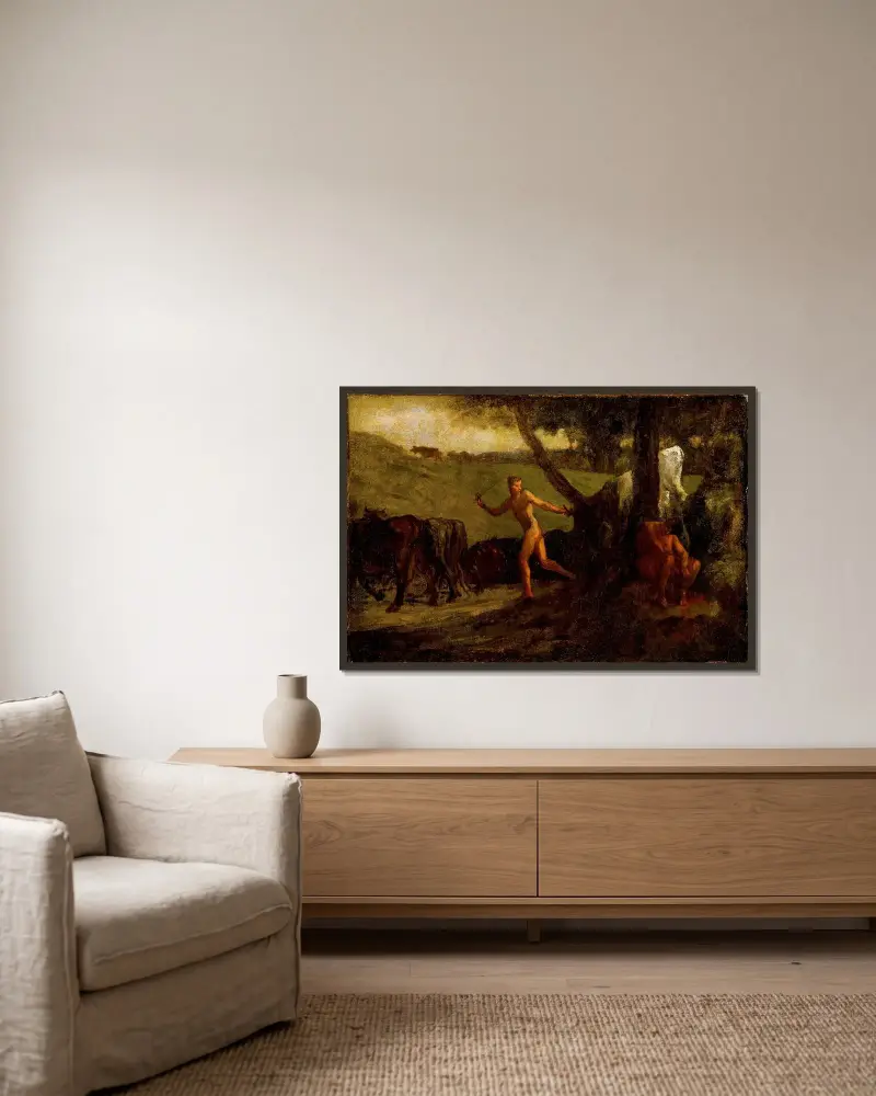 Study For ‘mercury Leading The Cows of Argus To Water’ av Jean-François Millet inramad på en vägg