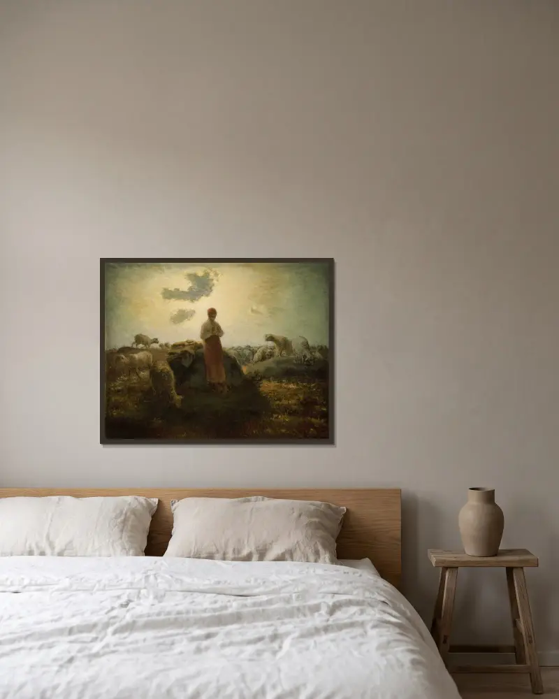 The Keeper of the Herd av Jean-François Millet inramad på en vägg