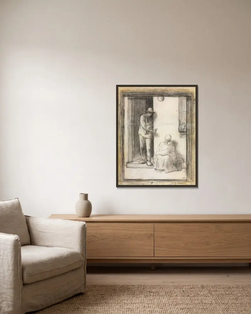 Das kranke Kind von Jean-François Millet gerahmt an einer Wand