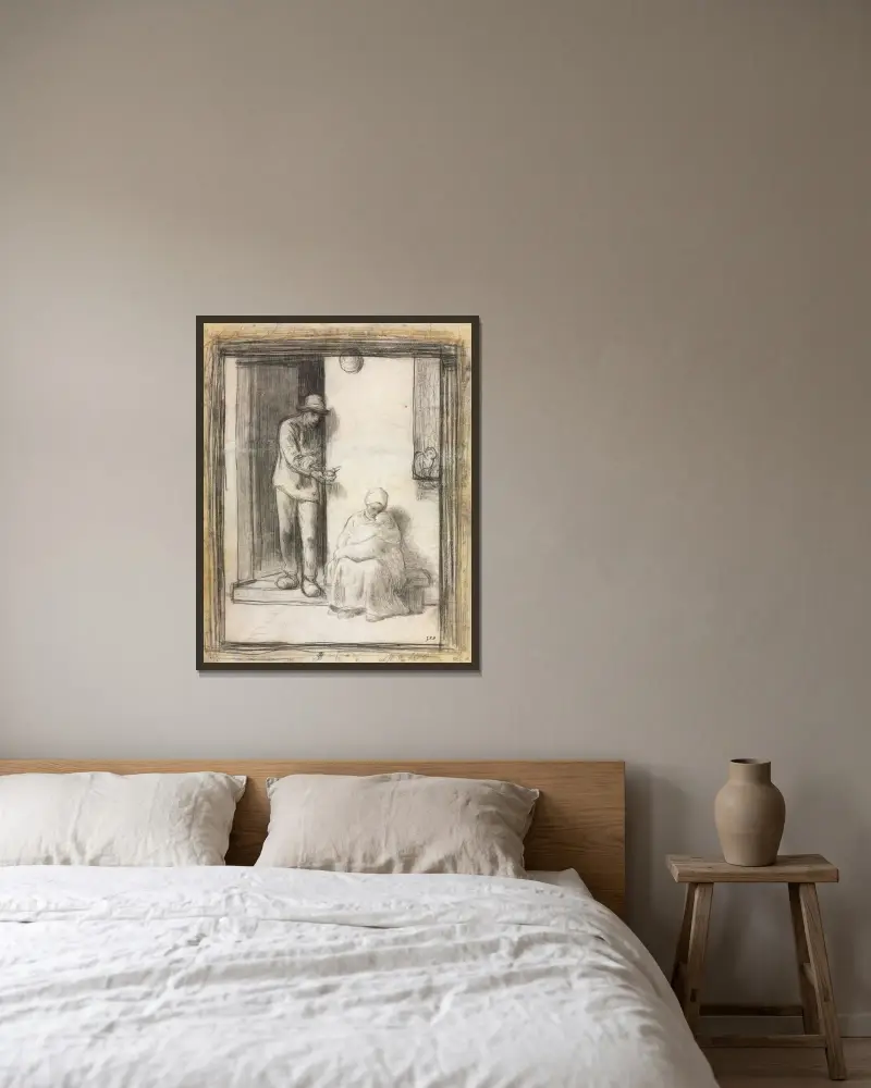 Das kranke Kind von Jean-François Millet gerahmt an einer Wand