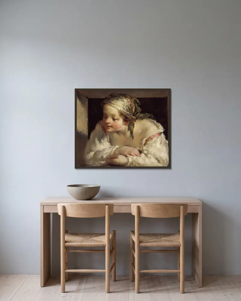 Junge Frau von Jean-François Millet gerahmt an einer Wand