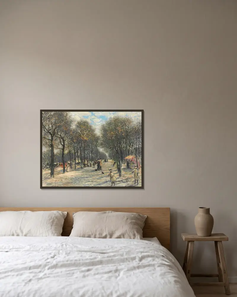 Trädallé vid Champs-Élysées av Jean François Raffaëlli inramad på en vägg