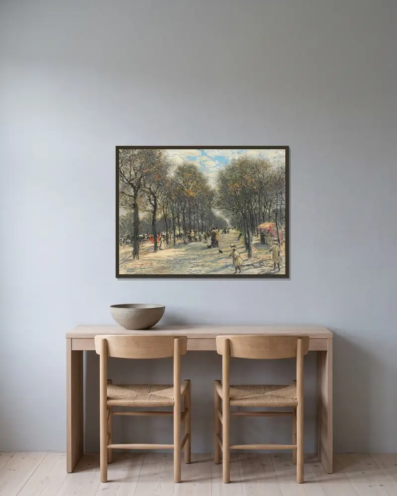 Trädallé vid Champs-Élysées av Jean François Raffaëlli inramad på en vägg