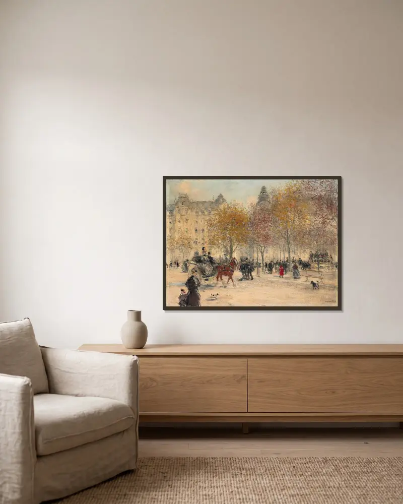 Höst i Paris av Jean François Raffaëlli inramad på en vägg