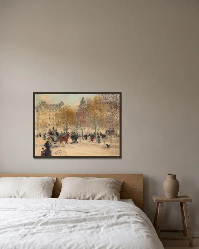 Höst i Paris av Jean François Raffaëlli inramad på en vägg