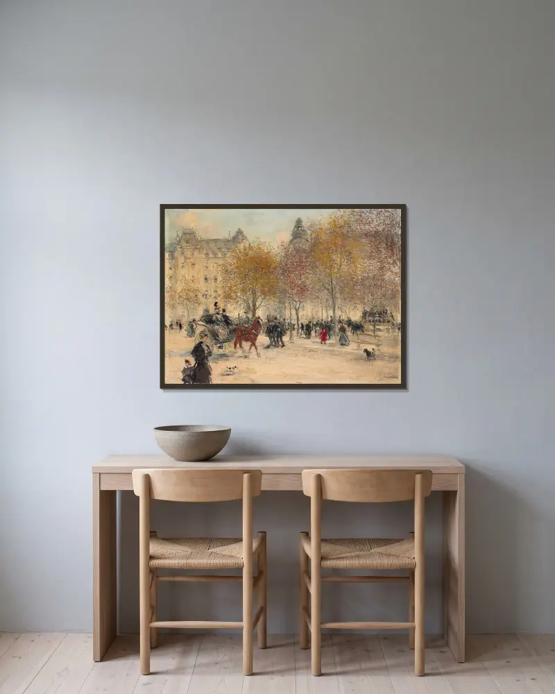 Höst i Paris av Jean François Raffaëlli inramad på en vägg