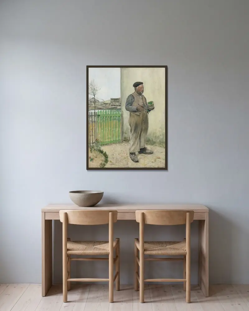Man som just målat sin grind av Jean François Raffaëlli inramad på en vägg