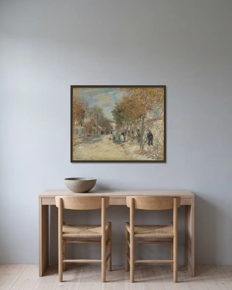 Gate i solskinn av Jean François Raffaëlli inramad på en vägg
