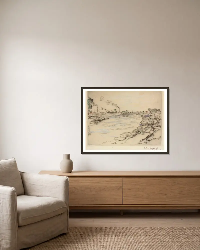 La Seine, à Asnières av Jean François Raffaëlli inramad på en vägg