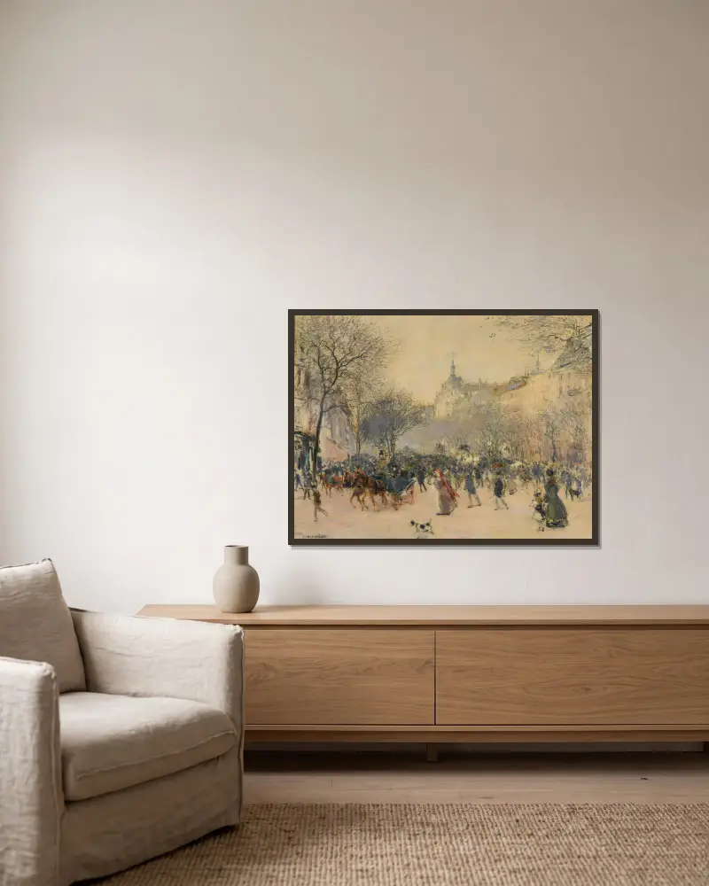 Le Carrefour Drouot à Paris av Jean François Raffaëlli inramad på en vägg