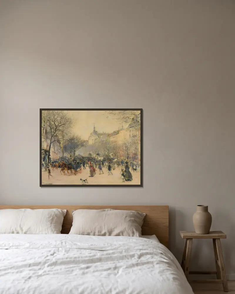 Le Carrefour Drouot à Paris av Jean François Raffaëlli inramad på en vägg