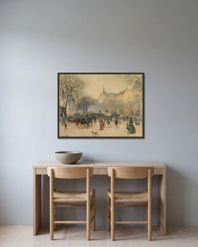 Le Carrefour Drouot à Paris av Jean François Raffaëlli inramad på en vägg