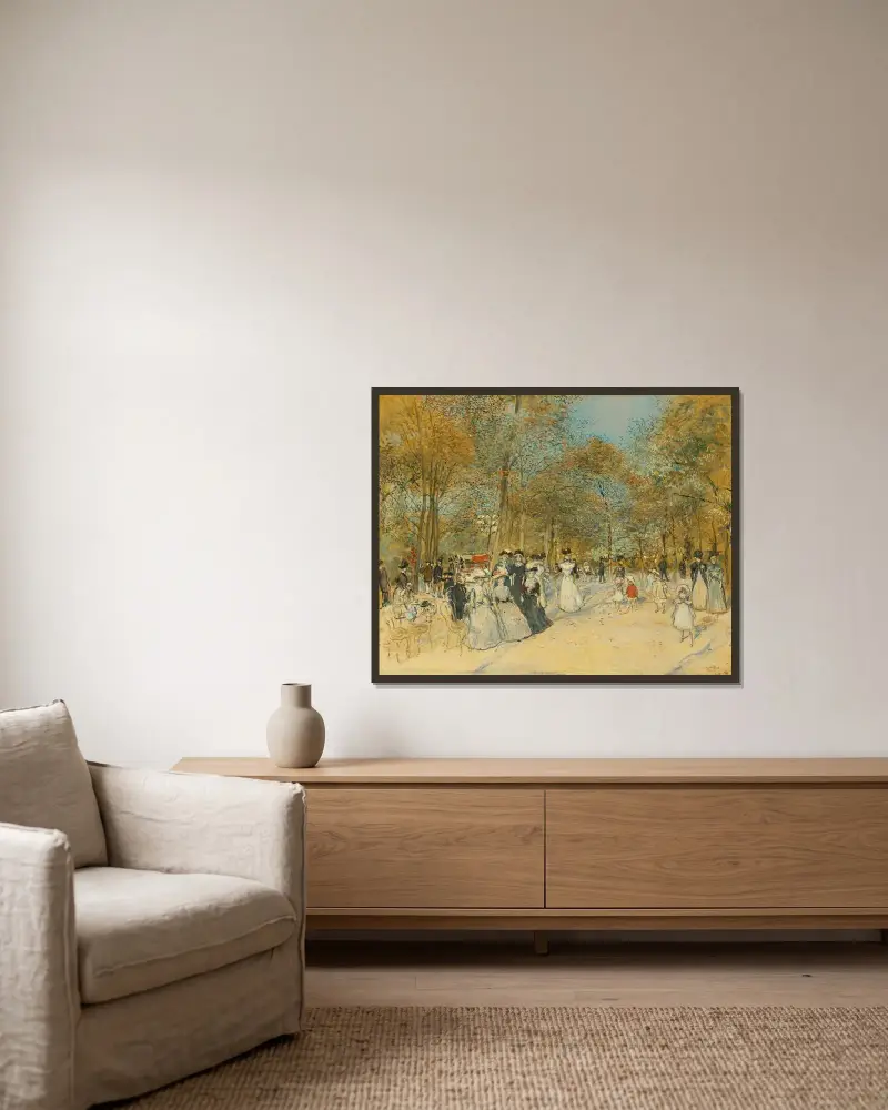 Les Champs-Élysées av Jean François Raffaëlli inramad på en vägg