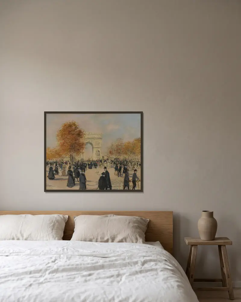 Les Champs-Élysées av Jean François Raffaëlli inramad på en vägg