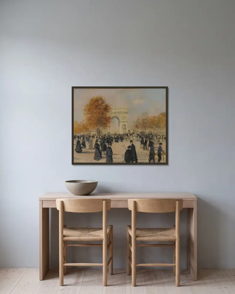 Les Champs-Élysées av Jean François Raffaëlli inramad på en vägg