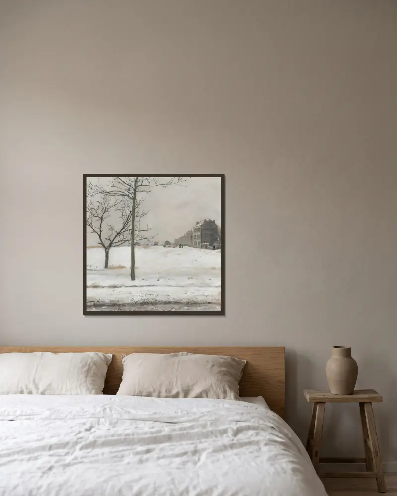 Montmartre im Schnee von Jean François Raffaëlli gerahmt an einer Wand