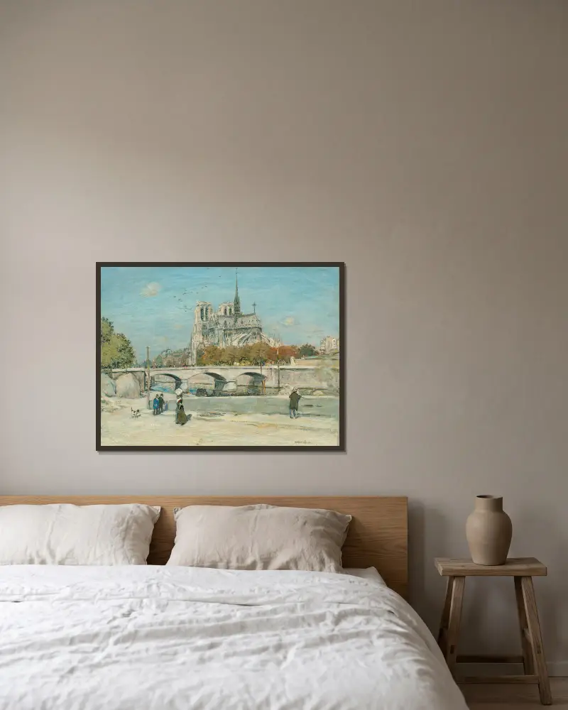 Notre Dame Seen from the Quai de la Tournelle av Jean François Raffaëlli inramad på en vägg