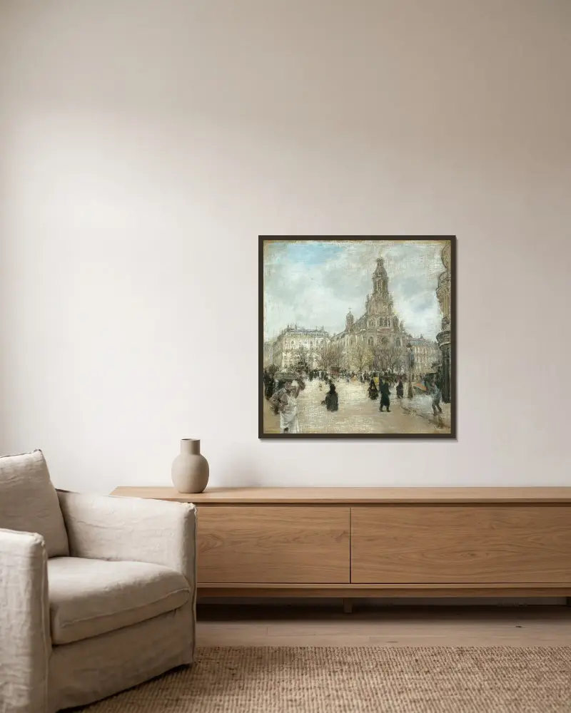 Place de la Trinité, Paris av Jean François Raffaëlli inramad på en vägg