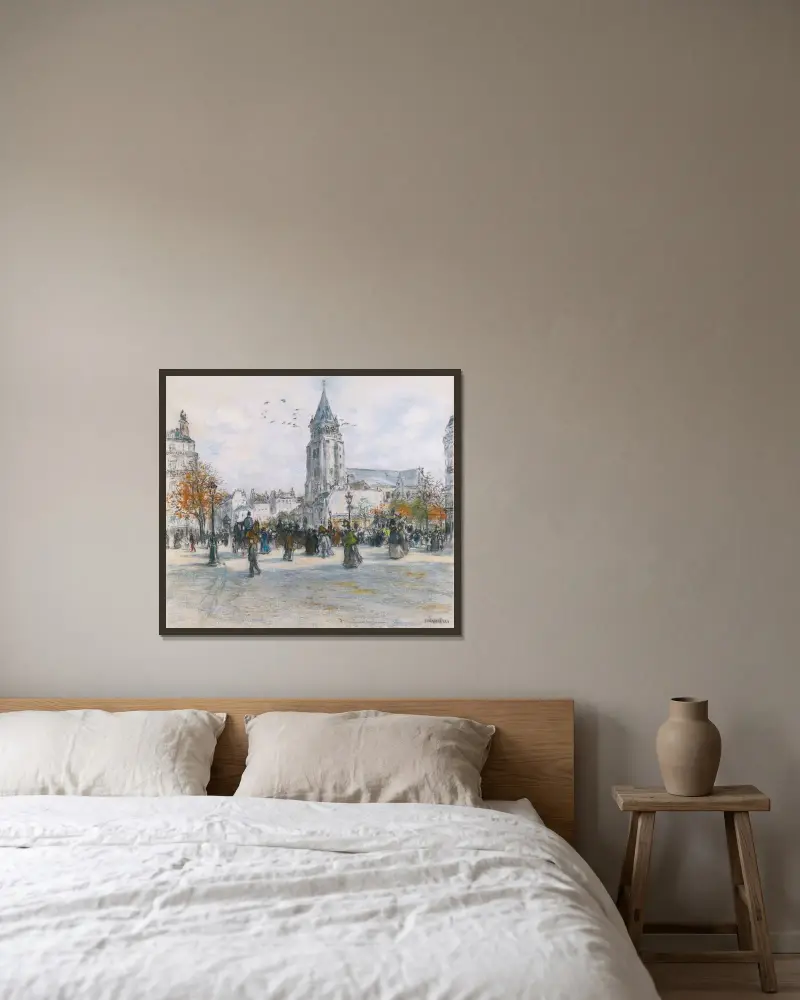 Saint-Germain-des-Prés av Jean François Raffaëlli inramad på en vägg