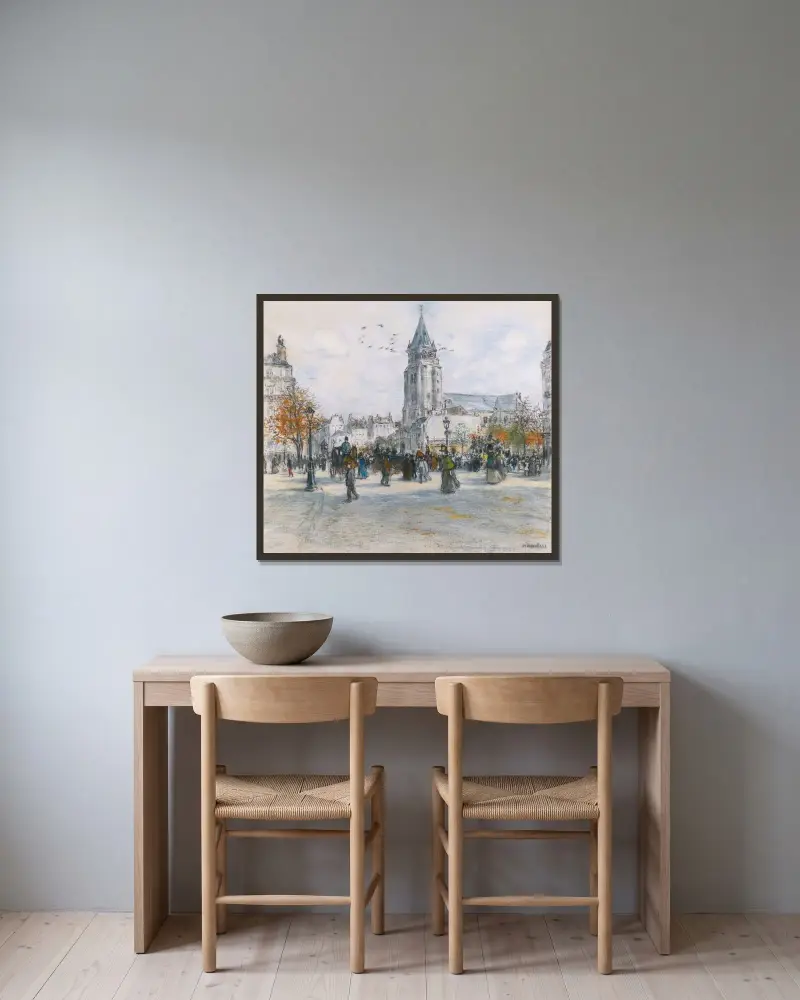 Saint-Germain-des-Prés av Jean François Raffaëlli inramad på en vägg