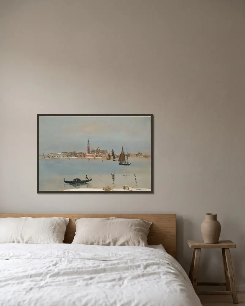 San Giorgio Under Snow, Venice av Jean François Raffaëlli inramad på en vägg