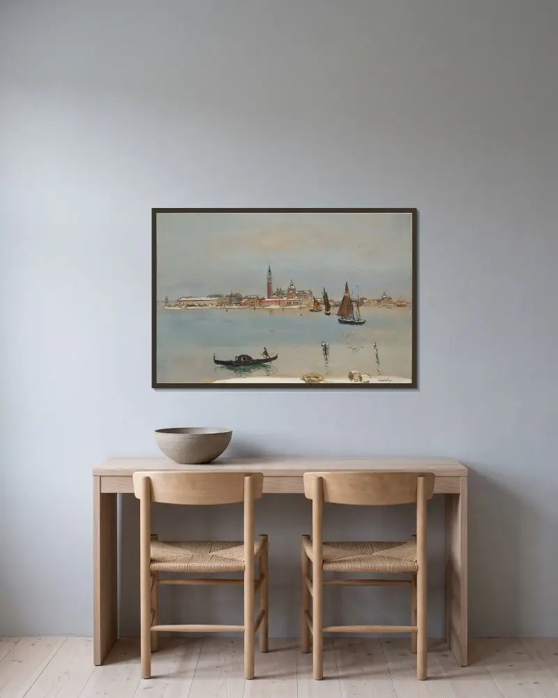 San Giorgio Under Snow, Venice av Jean François Raffaëlli inramad på en vägg