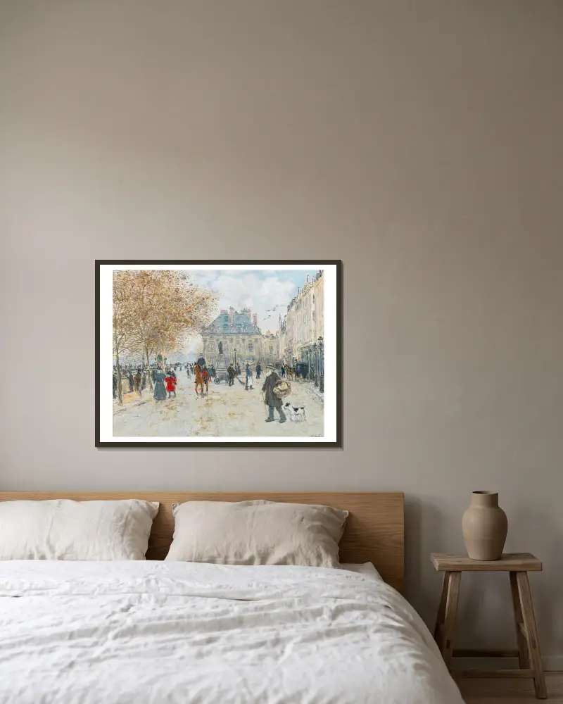 The Quai Malaquais, Paris av Jean François Raffaëlli inramad på en vägg