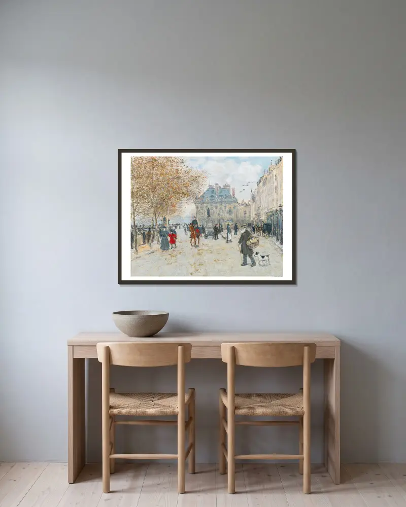 The Quai Malaquais, Paris av Jean François Raffaëlli inramad på en vägg