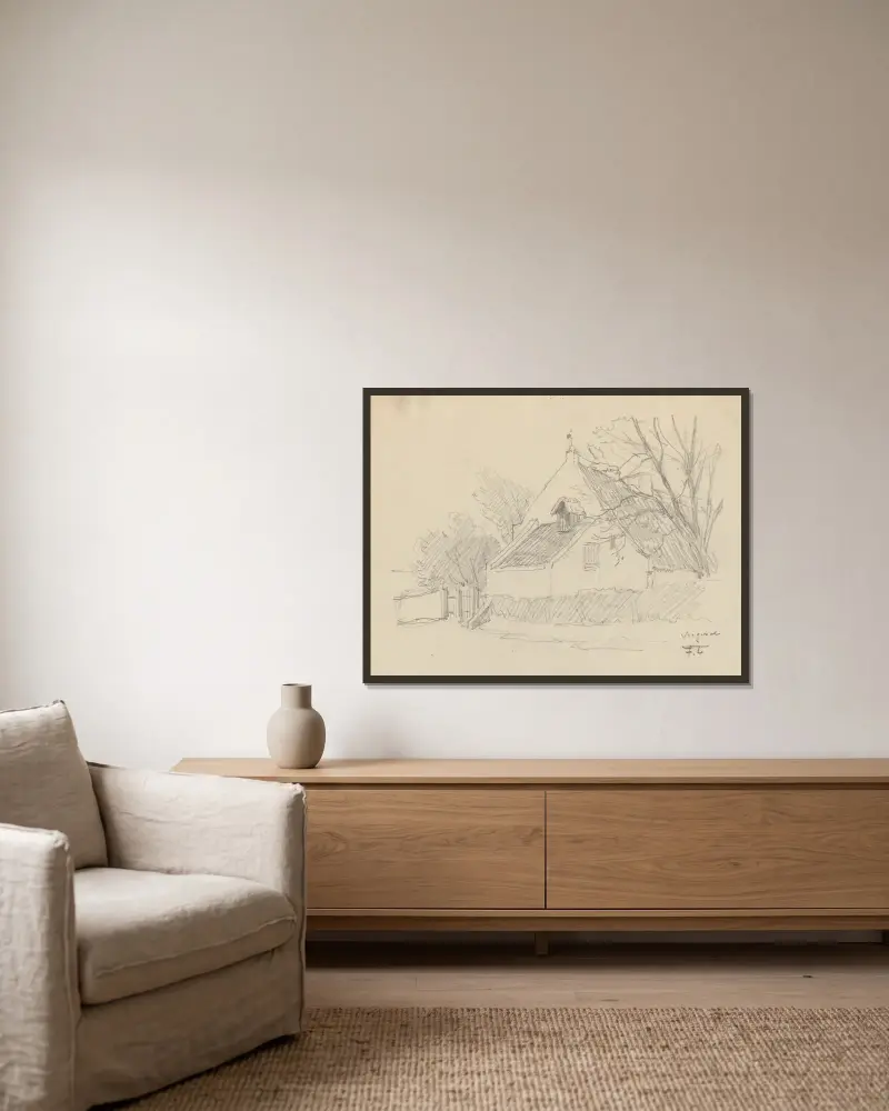 Hus i Virginal av Jean-François Taelemans inramad på en vägg