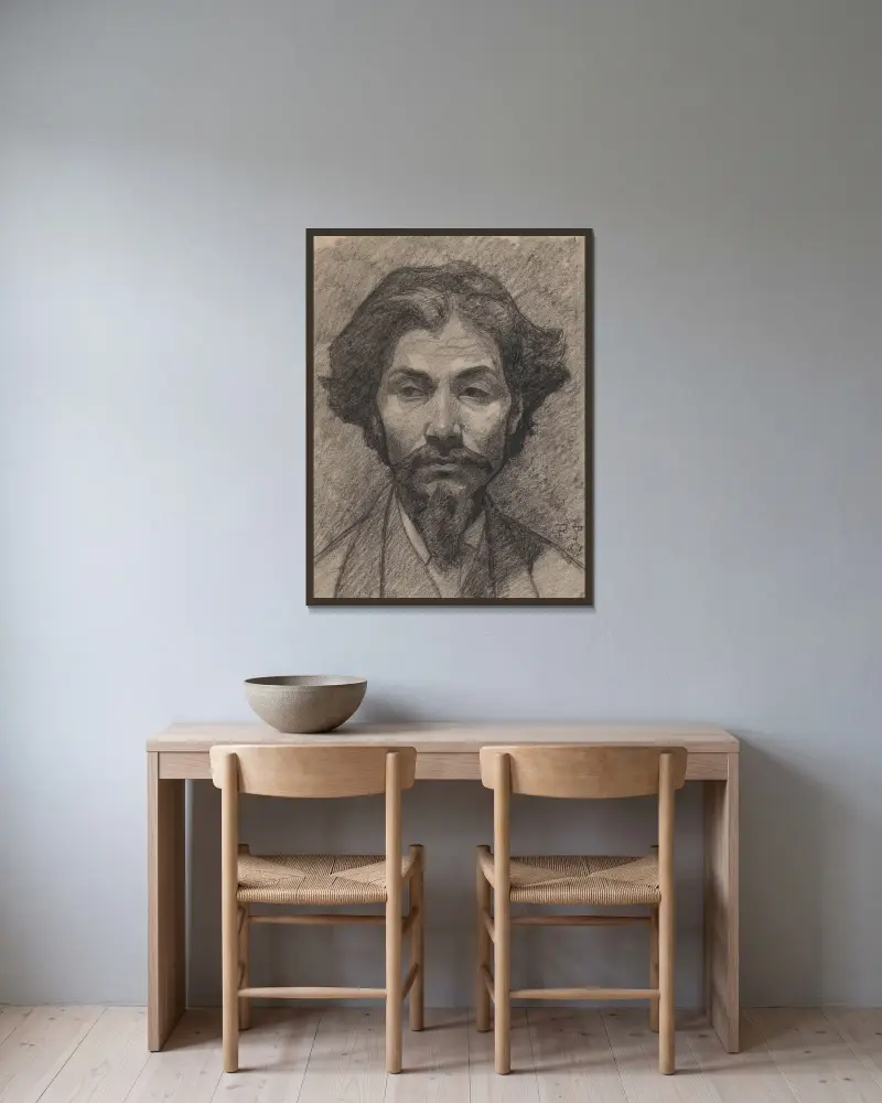 Portrait of Félicien Rops av Jean-François Taelemans inramad på en vägg