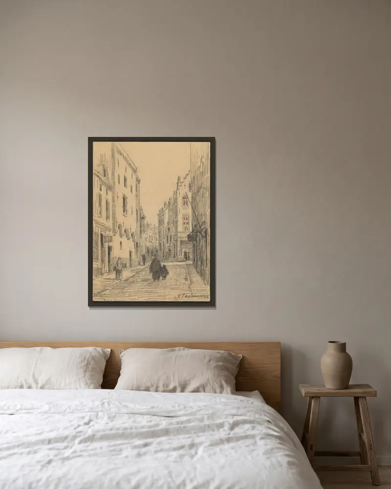 Rue des Alexiens i Bryssel av Jean-François Taelemans inramad på en vägg