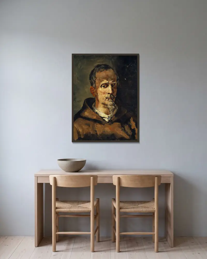 Bust of a Capuchin, Representing the Photographer Oberli of Solothurn in a Cowl av Frank Buchser inramad på en vägg