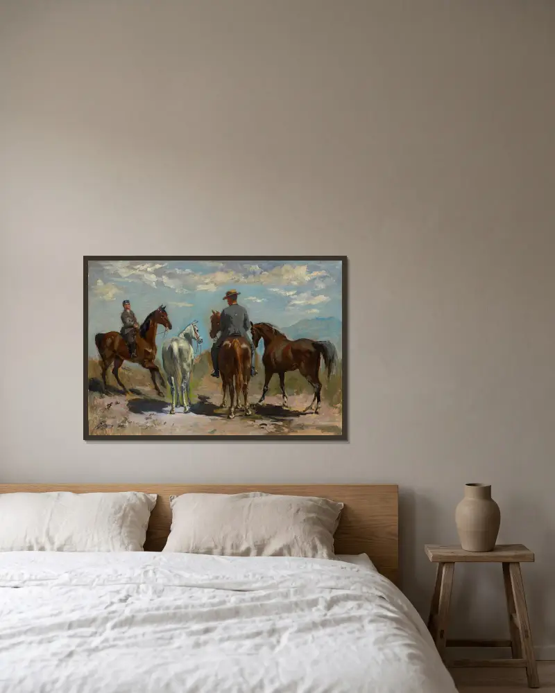 Pferde und Reiter von Frank Buchser gerahmt an einer Wand