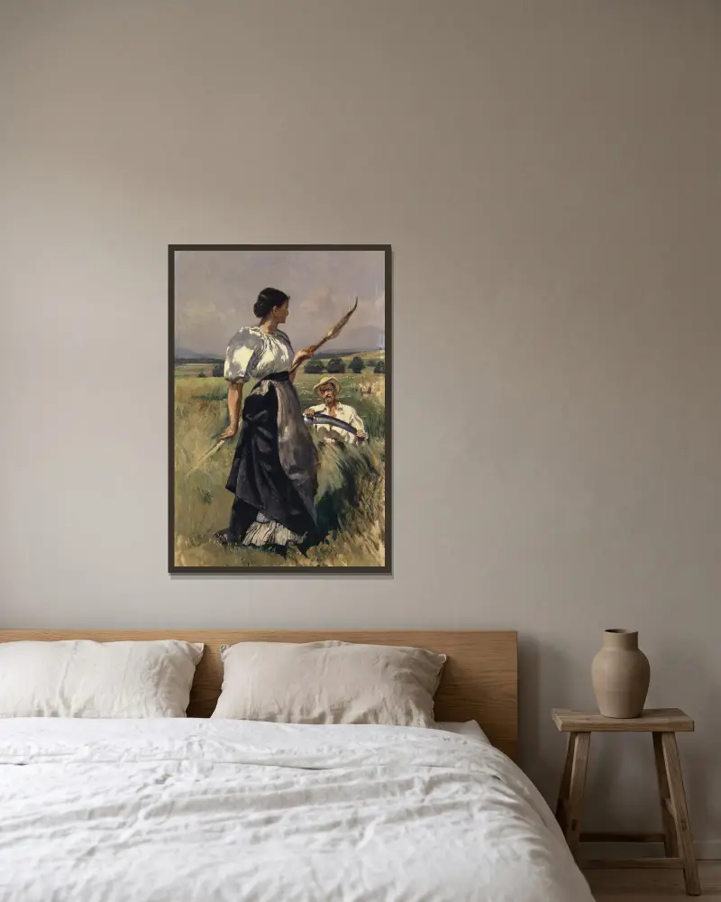 Mähmaschine und Erntemaschine von Frank Buchser gerahmt an einer Wand