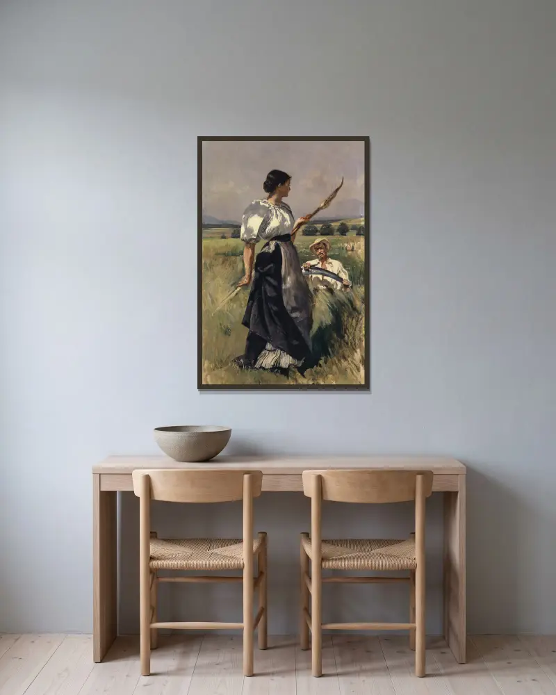 Mähmaschine und Erntemaschine von Frank Buchser gerahmt an einer Wand